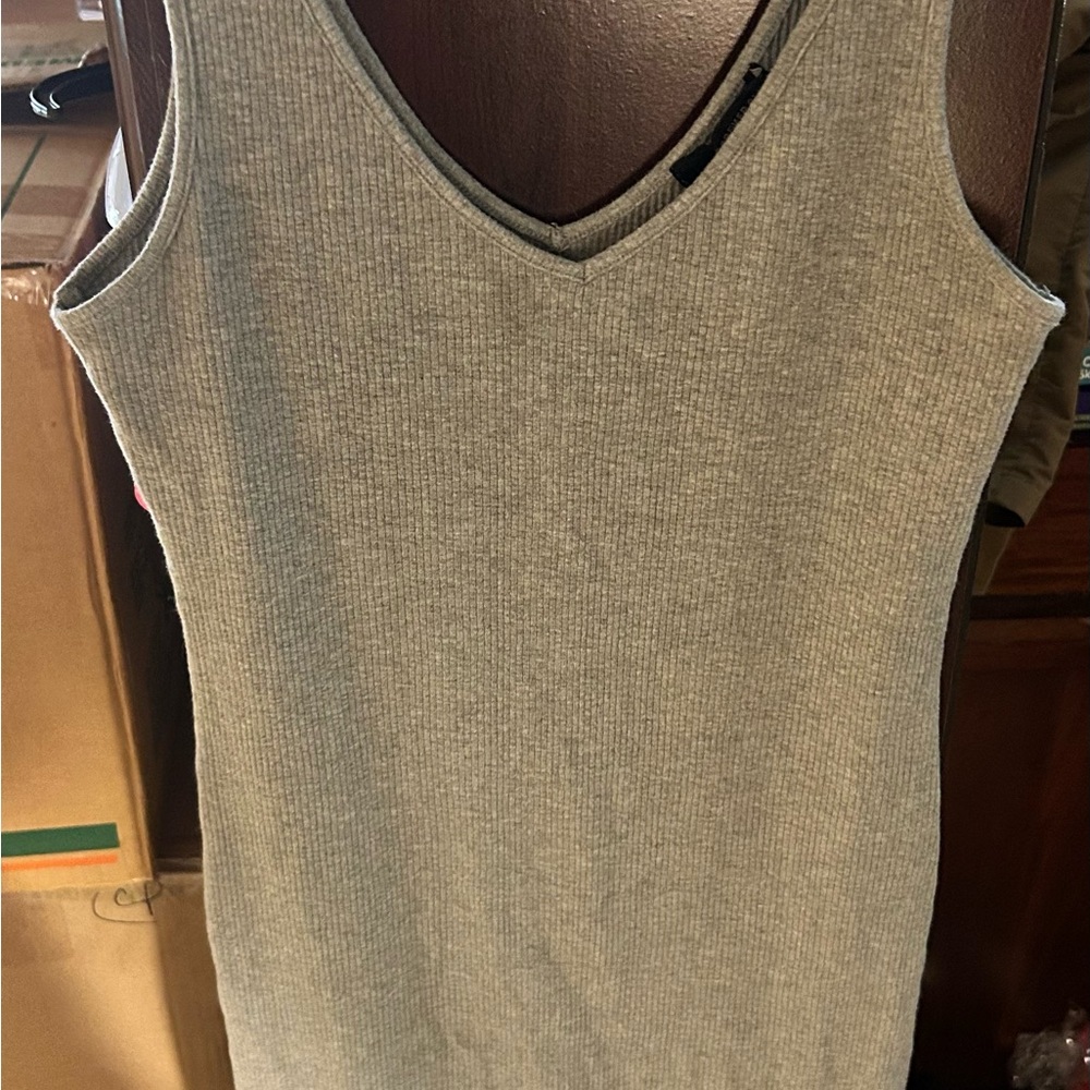 Forever 21 Gray Ribbed Knit V-Neck Bodycon Mini Dress Sleeveless Size Medium